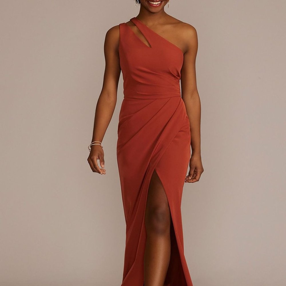 Stretch Crepe One-Shoulder Bridesmaid Dress - Galina Signature - Cinnamon